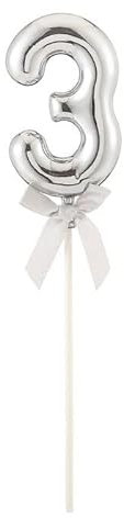 NEU Kuchen/Cake-Topper Mini Ziffer am Stab, 9 cm, Zahl 3, silber, Stab ca. 15cm