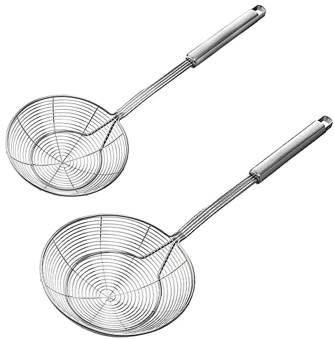 Aieraczy 14/16cm Schiumarola Acciaio Inox, Schiumarola per Fritti, Colino Fritto, Ragno da Cucina Acciaio, Ragno Cucina per Cucinare, Friggere, Arrostire, Pasta o Gnocchi in Cucina