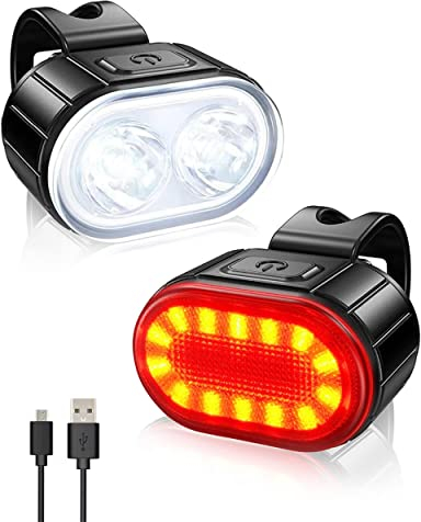 USB Rechargeable Bike Light Set, 350 Lumen Super Bright Bike Light Front and Back LED Rear Taillight, Bicycle Lights for Night Riding Safety, Waterproof IPX5, 4/6 Modes, Mode Memory
