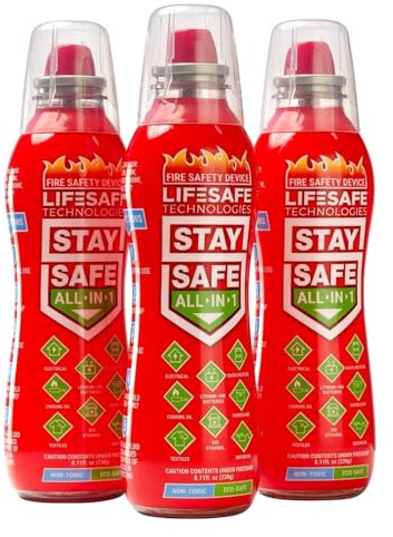 LifeSafe Technologies StaySafe All-in-1 Portable Fire Extinguishing Spray | Compact Fire Spray Smothers 10 Types of Fires | Non-Toxic, Non-Hazardous & Eco-Friendly for Home, Kitchen and Garage