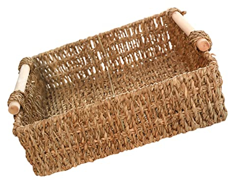 LABRIMP Storage Basket Wooden Handle Simple Organiser Sundries Cosmetics Keys Table Shelf