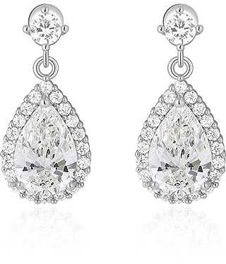 MESOVOR Diamant Tropfen Baumeln Ohrringe für Damen, 18 Karat Vergoldete Baumelnde Ohrringe mit Tropfenförmigem Zirkonia für Hochzeit, Party Schmuck (Silber-Weiß)