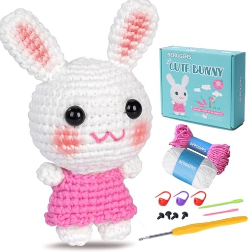 Berggers Häkelset für Anfänger, Erwachsene und Kinder, Häkel-Amigurumi mit Schritt-für-Schritt-Video-Tutorials, Häkel-Starter-Set ist freundlich mit komplettem Strick- und Häkelzubehör – weißer