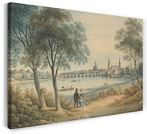 Leinwandbild (30x20cm) Christian Gottlob Hammer: Ansicht von Dresden aus dem Westen, Leinwand auf Keilrahmen gespannt und fertig zum Aufhängen, hochwertiger Kunstdruck aus deutscher Produktion