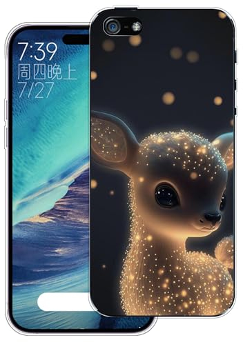 WUACYEAMING Hülle für iPhone 5/5S/SE(2016),Aesthetic Motiv Weiche Silikon Muster TPU Bumper Stoßfest Schutzhülle Transparent Mädchen mit Cover HandyHülle case Pattern-(Kleiner Hirsch)