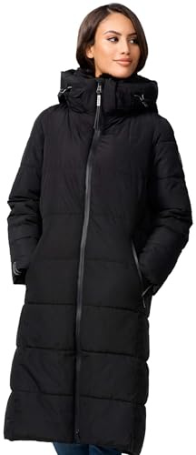 MARIKOO Damen Winterjacke Stepp Winter Jacke gesteppt lang warm Kapuze B989