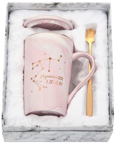 Joymaking Kaffeetasse - Wassermann - personalisiert Sternbild Tasse Geschenk für Freundin/Freund zum Geburtstagen Weihnachten, Wassermann - 400ml Rosa