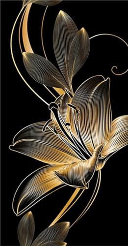 Cexeqee Diamond Painting kit Complet pour Adultes et Enfants,5D DIY Fleur Dorée Abstraite Rond/Square Peinture Diamant,Bricolage Broderie Diamond Art Painting,pour Salon Chambre Décor 40x80cm/16x32in