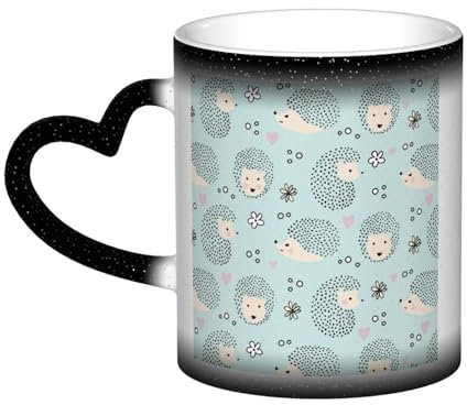Tasse, Keramik-Kaffeetasse mit Farbwechsel, Teetasse für Küche, Restaurant, Büro, 330 ml, Handtasche mit vielen Igeln