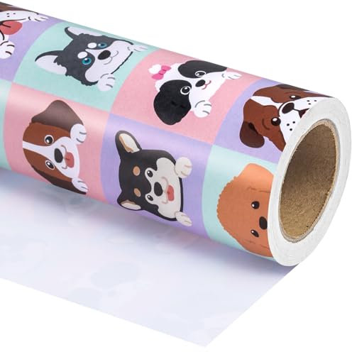 WRAPAHOLIC Welpen-Geschenkpapier – Mini-Rolle – 43 cm x 100 cm – bezaubernder Hund für Hundeliebhaber, Geburtstag, Party, Urlaub