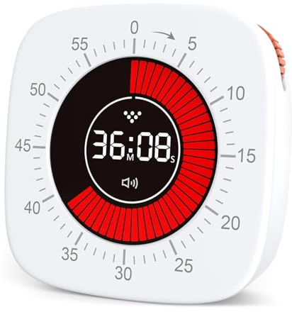 Cuteefun Timer Niño, Temporizador Visual con Cuenta Regresiva, 60 Minutos Time Timer Silencioso, 3 Modos de Recordatorio, Ajuste Rápido, Temporizador Recargable para Cocina, Reuniones, Estudio