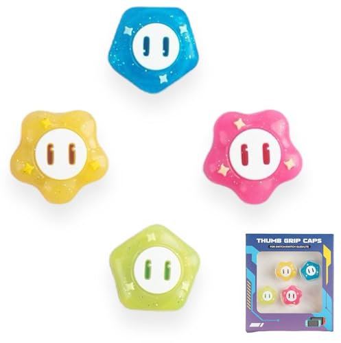 Mario Wonder Flower - Empuñaduras para pulgar compatibles con Nintendo Switch Joy-Cons OLED y Switch Lite, fundas protectoras de silicona, paquete de 4