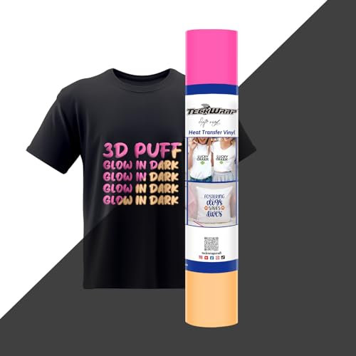 TECKWRAP Glow in Dark Puff Vinyl Heat Transfer 10 x 5ft 3D Puffy HTV Vinyl for DIY Clothing,Shirts,Logos,Fabric Luminous Foaming Iron on Vinyl Compatible with Heat Press Craft Cutters,Neon Pink