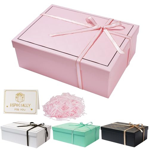 XWCHASA Pink Gift Boxes, Textured Gift Box with Lids & Ribbon, Greeting Card, Party Present Boxes, Specially Designed for Valentine's Day, Present Birthdays, Holidays, Anniversaries Gift