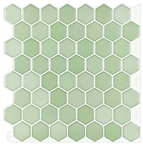 WoStick Grüne Fliesenaufkleber 3D Klebefliesen Küche Bad Küchenrückwand Folie Fliesen Selbstklebende Hexagon(10-Stück 30.5x30.5cm)