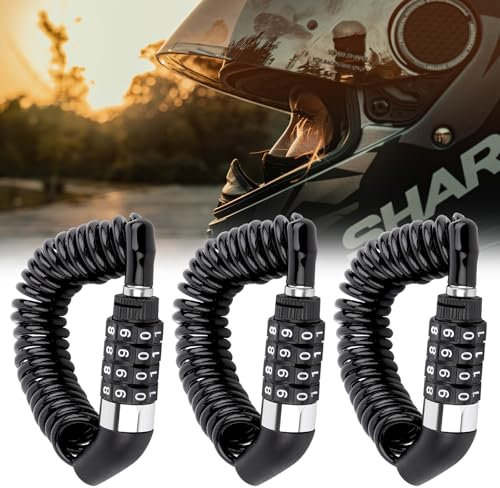 FINEASY 3 Pièces 150cm Antivol Casque Moto, Cadenas Antivol Velo Code À 4 Chiffres, Cadenas Cable Antivol en Alliage De Zinc Et PVC, Cadenas Velo Antivol pour Casques Poussettes Lampes De Sac À Dos