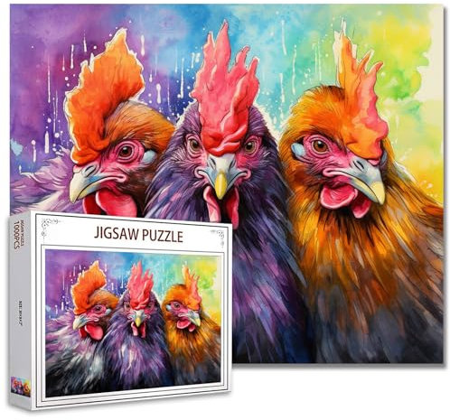 Tucocoo 1000 Piece Jigsaw Puzzle for Adults - Watercolor Painting of Chickens - Farm Animals - Game Nights - Roosters - Colorful Art - Wall Decoration