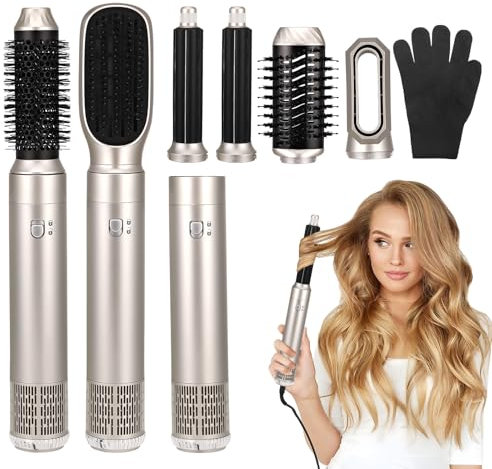 Towwoo Cepillo Secador de Pelo 6 en 1, 1200 W Cepillo de Aire Caliente con 6 Accesorios para Seca, Alisa, Moldea, Volumen, Iones Negativos, Rizador, Peine Alisador, Rizador para Todo Tipo de Cabello