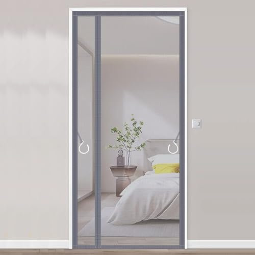 Momooda Fliegengitter Balkontür Magnet, Fliegengitter Balkontür mit seitlicher Öffnung und Magic Tape, Fliegengitter Tür ohne Bohren, Fliegengitter Insektenschutz Balkontür, Gris, 90x230cm