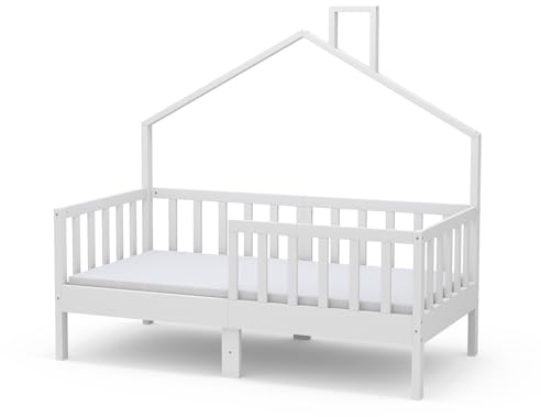 VitaliSpa Hausbett Justus, Bett aus Holz, Weiß, 70x140 cm mit Matratze