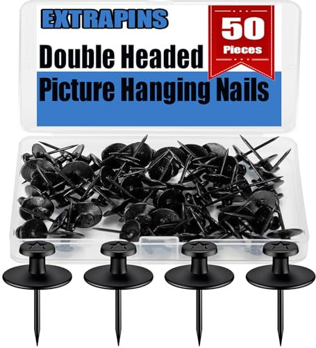 PLMMOUT 50 Stück Schwarz Reißzwecken, Bilderaufhänger-Nägel, Dekorative Push Pin Hooks, Doppelköpfige Rostfreie Reißnägel, Reißzwecken zum Aufhängen von Bildern Büro Arbeitszimmer Trockenbau