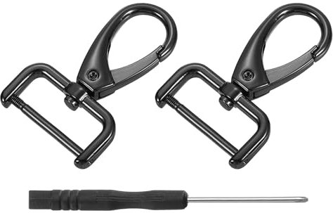 QUARKZMAN 2Stück Karabinerhaken 25mm(1 Zoll) D Ring Abnehmbarer Karabiner Schlüsselanhänger Metall Karabiner Klauen Verschluss Haken mit Drehgelenk mit Schraubendreher Schwarz