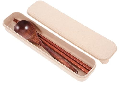 iplusmile Utensilios De Madera Para Viajes Set De Cucharas y Palillos Reutilizables Con Estuche De Transporte Para Camping y Picnics