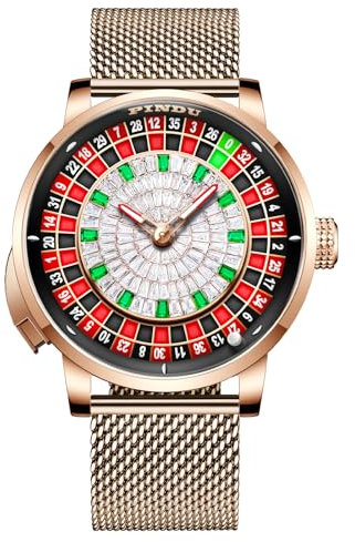 4,6 cm Roulette-Rad Automatikuhren für Herren, NH35A-Uhrwerk-Design, Knopfsteuerung, Saphirglas, automatisch, 50 m wasserdicht, einzigartiger amerikanischer Stil, Roulette, mechanische Uhr für