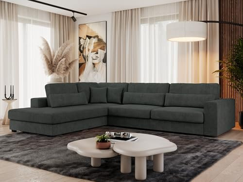 MKS MEBLE Ecksofa Sofa L-Form Dunkelgrau Strukture, Wohnlandschaft L-Form, Couch L Form, Sofagarnitur Couchgarnitur Polsterecke, Breite: 316 cm - Savona L - Dunkelgrau Strukture - Links