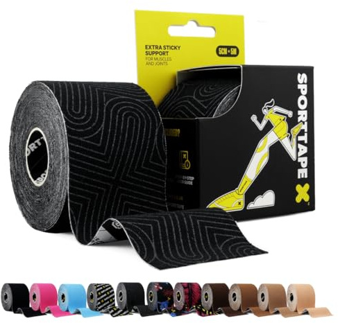SPORTTAPE Kinesiologie Tape - 5 cm x 5 m - Platin Rolle - Hautfreundlich | Elastisch & wasserfest kinesiotapes, Tape sport, Baumwolle, Starke Haftung, Latexfrei für Muskel- & Gelenk-Support