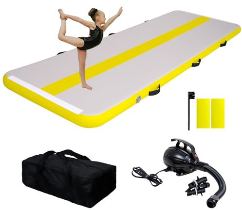 Feath-R-Lite 10ft aufblasbare Gymnastikmatte, Training Matten 4 Zoll dick, Gymnastic Tumbling Tracks für Home Gym/Yoga/Cheerleading mit elektrischer Pumpe (gelb)