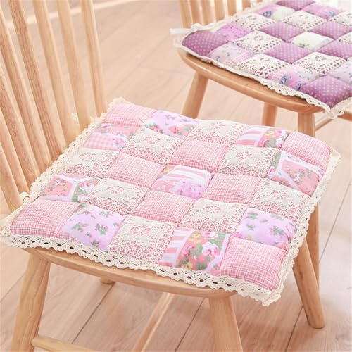 Morbuy Blumen Muster Sitzkissen, Sitzkissen Outdoor & Indoor, Weiches Stuhlkissen mit Bändern, Sitzauflagen Gartenmöbel mit Spitze, Steppkissen Stuhlkissen für Esszimmer (Rosa,40x40cm-2pc)