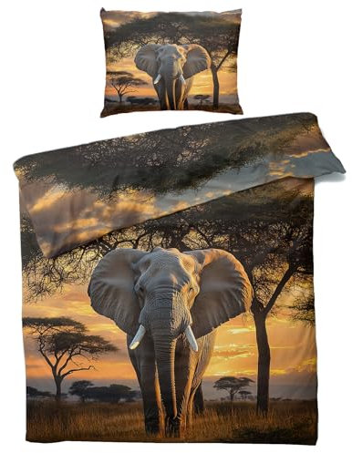Winter Bettwäsche 135x200 Elefant - Afrika Wilde Tiere Bettbezug 135 x 200 2er Set, Weiche & Angenehme Mikrofaser Bettbezüge & Kissenbezug 80x80, Bettwäsche-Sets mit Reißverschluss O#&-62