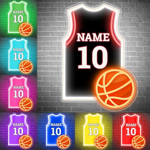 Custom Jersey Neon Signs, Personalised Neon Sign Light Up Wall Signs, Led Neon Name Number Light Sign Strip Light for Bedroom Home Room Decor Sport Kids Boys Birthday Present (basketball)