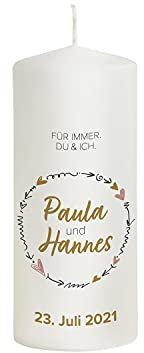 Liamoria® Hochzeitskerze Modern Schlicht mit Namen, Datum und Spruch - Modell Paula - Personalisierte Dekoration zur Hochzeit (20 x 8 cm)