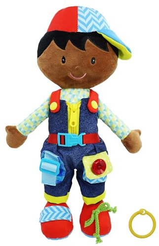Lullaberry 40cm Dressy Friends Isaiah - Educational Stuffed Plush Doll For Kids and Toddlers 18 Months and Up - Montessori Buckle Soft Toy