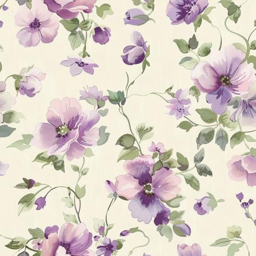 JIAOQSS Carta da Parati Adesiva Fiori lilla acquerellati Carta Adesiva per Mobili Decorazioni Parete Carta da Parati Adesiva per Camera Letto Cucina Rotolo Adesivi Decorativi per Mobili