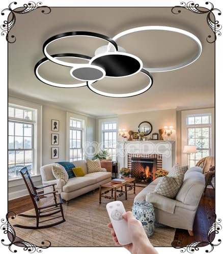 WSXEDC L100cm Dimmbare LED Deckenlampe Kreative 6-Ring Schwarz*Weiß Wohnzimmerlampe 95W Moderne Led Deckenleuchte Designer-Beleuchtung Schlafzimmer Amazon lampen Büro Küche Deckenbeleuchtung