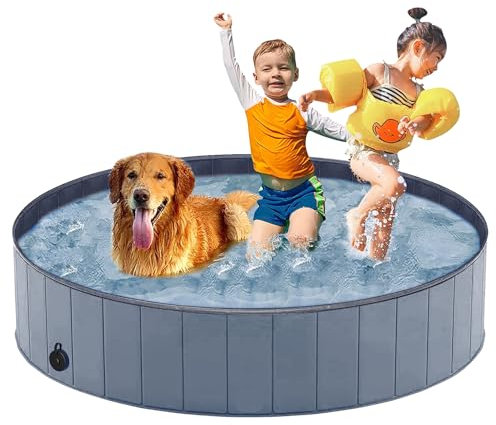 Taeku Piscine Chien Pliable, Piscine Baignoire Chiens Bassin de Baignade Portable Bain pour Grand Chien Chat Extérieur Intérieur (120 x 30 Gris)