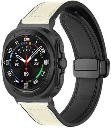 SERDAS Leder-Silikon-Armband für Samsung Galaxy Watch Ultra 47 mm, Magnetband, Sportarmband für Uhr ULTRA7 47 mm, lückenlose Uhrenarmbänder(Red Black)