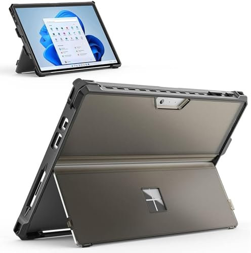Case for Microsoft Surface Pro 7 Plus/7/6/5/4/LTE, Full Body Protection All-in-one Rugged for Surface pro 12.3 Inch Cover, TPU Rugged Frame, Compatible with Type Cover Keyboards, Transparent Grey