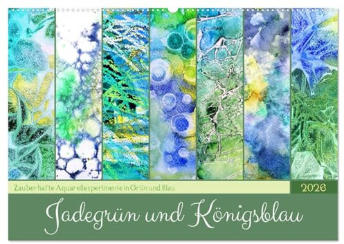 Jadegrün und Königsblau - Zauberhafte Aquarellexperimente in Grün und Blau (Wandkalender 2026 DIN A2 quer), CALVENDO Monatskalender: Experimentelle ... in Grün- und Blautönen (CALVENDO Kunst)