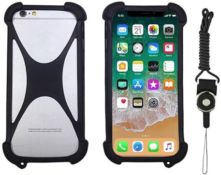 ABCTen Case for Doro 8100 8200 Shock-Absorption Bumper Cover Protective Rubber Silicone Phone Case for Doro 8035 1380 1370 1360 Case With a Strap (Black)