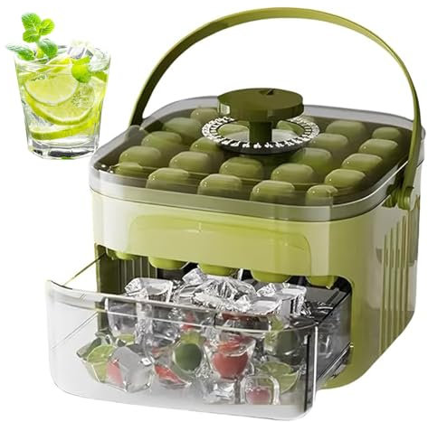 Ice Trays for Freezer with Lid & Shovel, Ice Cube Tray Making 50 pcs Ice Cubes, Easy Press to Release Ice, Ice Tray with Storage Bin Chilling Cocktail Whiskey Coffee 2 Trays 1 Ice Bucket (Green)
