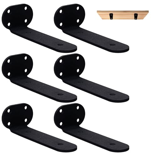 Fooaot 6 Pack Shelf Bracket 8 Inch Floating Shelf Brackets Black Wall Mounted Brackets for Shelves Heavy Duty Invisible L Shelves for Kitchen Home Office