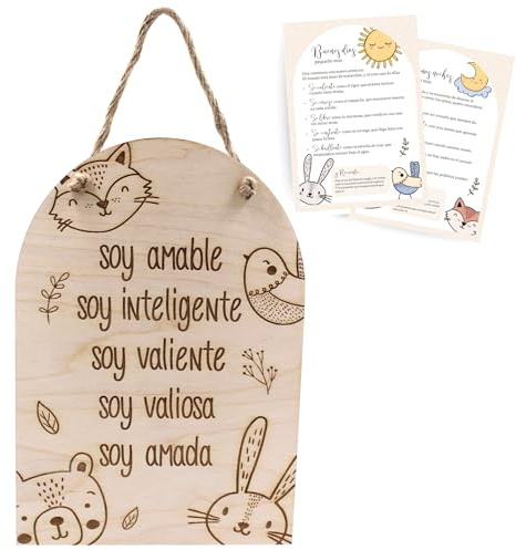 ayurvana Motivierender Kunstdruck für Kinder, aus Holz, Dekoration für Babyzimmer, Mädchen oder Jungen, positive Sätze und Werte, Wandbild, Geschenk zur Geburt, Taufe, Babyparty (Mädchen)
