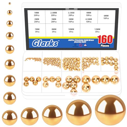 Glarks 160pcs 1-12mm 13 Größen Präzision Solid Messings Lager Kugeln Sortiment, Gelb Messing Härte Runde Kugel, Industrielle Lager Messing Kugel