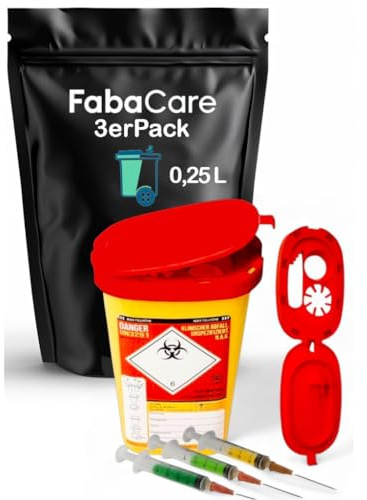 3x Kanülenabwurfbehälter 0,25 Liter von FabaCare, Entsorgungsbehälter für Kanülen, Spritzen und Nadeln