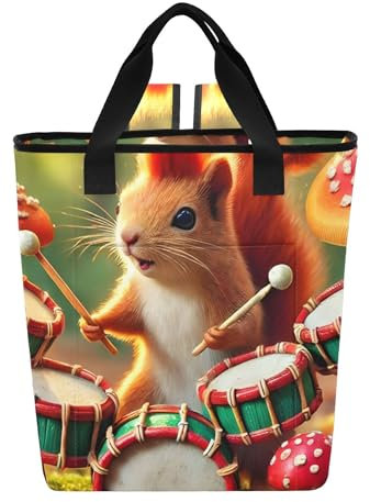 Borsa termica per bottiglie con scoiattolo e funghi, impermeabile, per 36 lattine