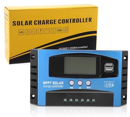 100A MPPT Laderegler Solar Wasserdicht Solar Laderegler für 12V/24V Solaranlagen - Max 50V PV-Eingang - LCD-Display (Solarpanel, Batterie, Wohnmobil)